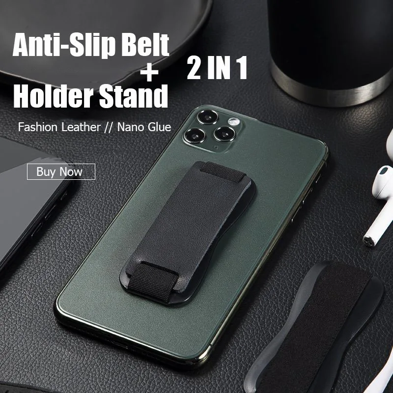 universal anti slip belt pu leather mobile phone finger holder back cover belt phone holder sling stand for iphone ipad samsung free global shipping