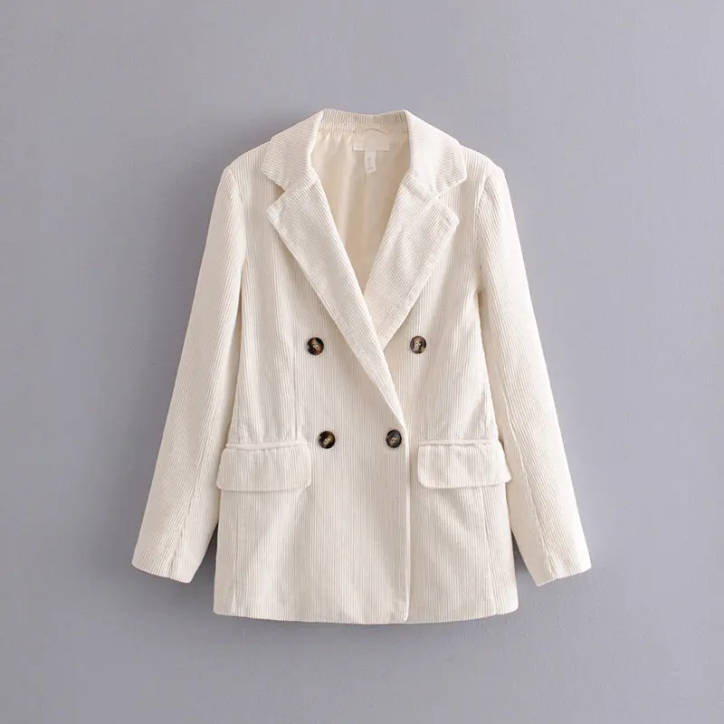 Женский вельветовый Блейзер однотонный офисный пиджак с карманами верхняя