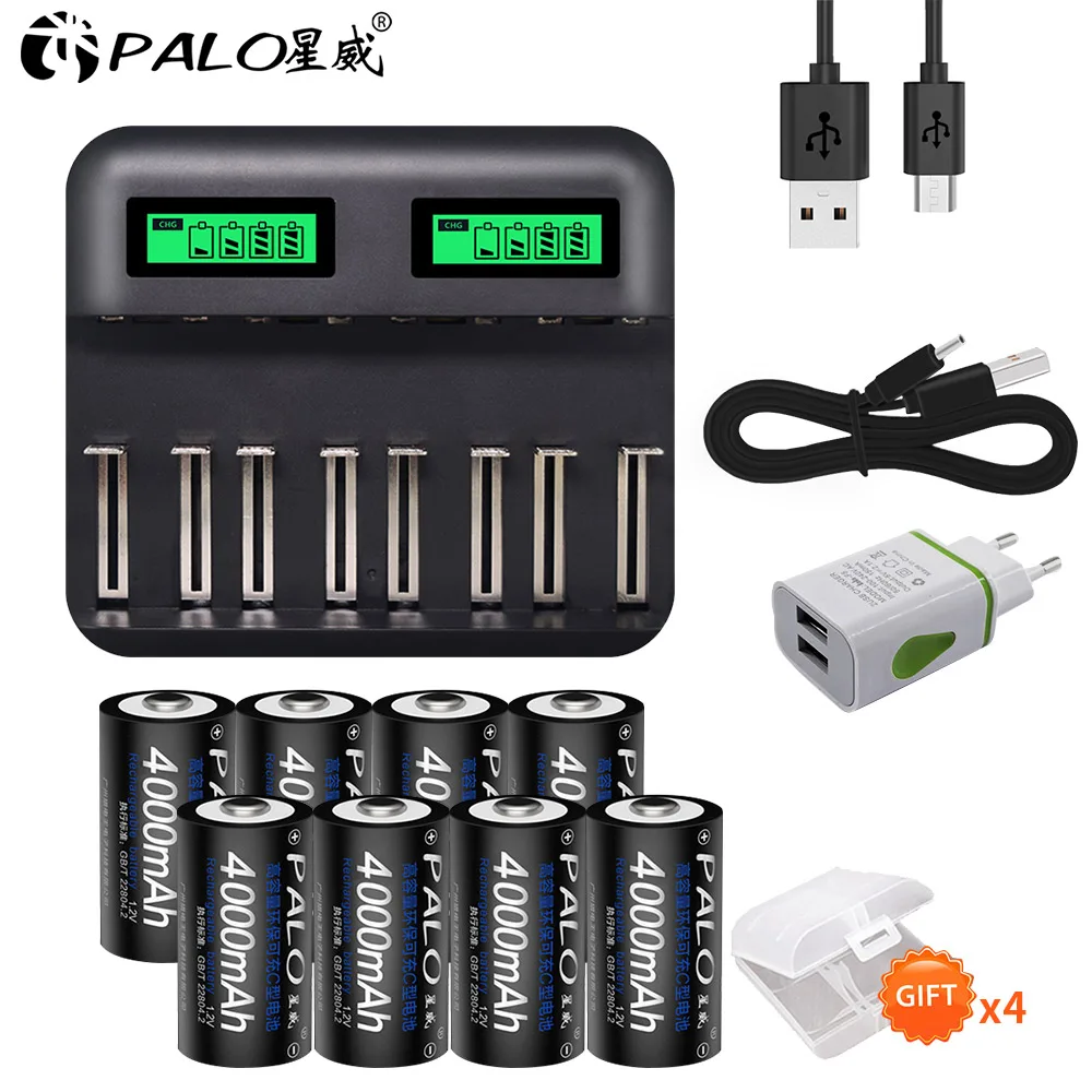8PCS and charger PALO 4 шт 4000mAh 1,2 V Ni-MH C размер аккумуляторные батареи для газовой плиты/автомобиля игрушки с более высокими возможностями тока - Цвет: 8PCS and charger