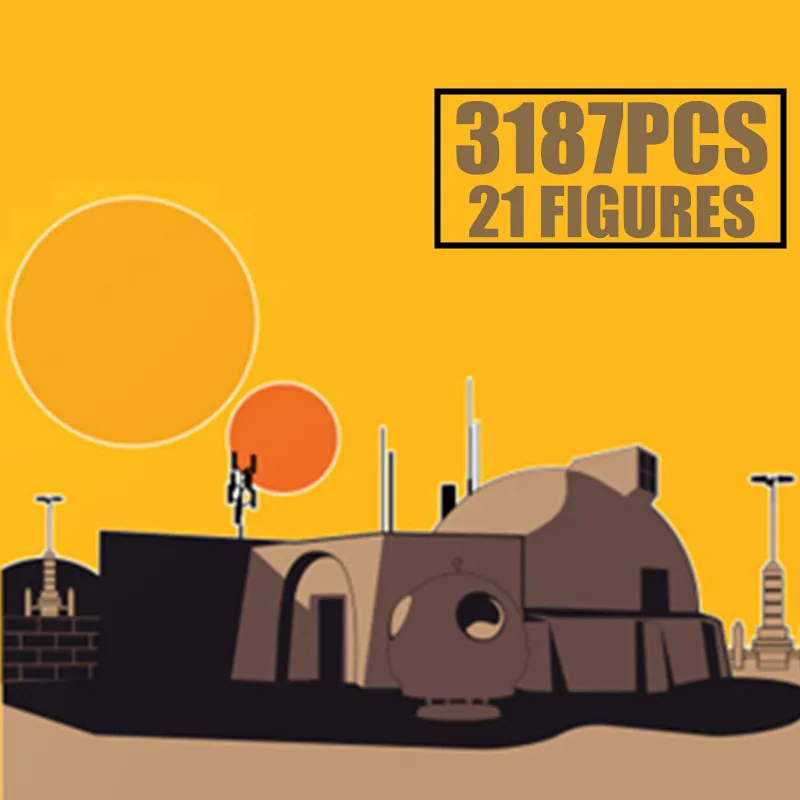 

New 3187PCS 21 Dolls Figures Star Space Wars Mos Eisley Bistro House Villa Rise Skywalker Building Blocks Bricks Toys Gift Kid