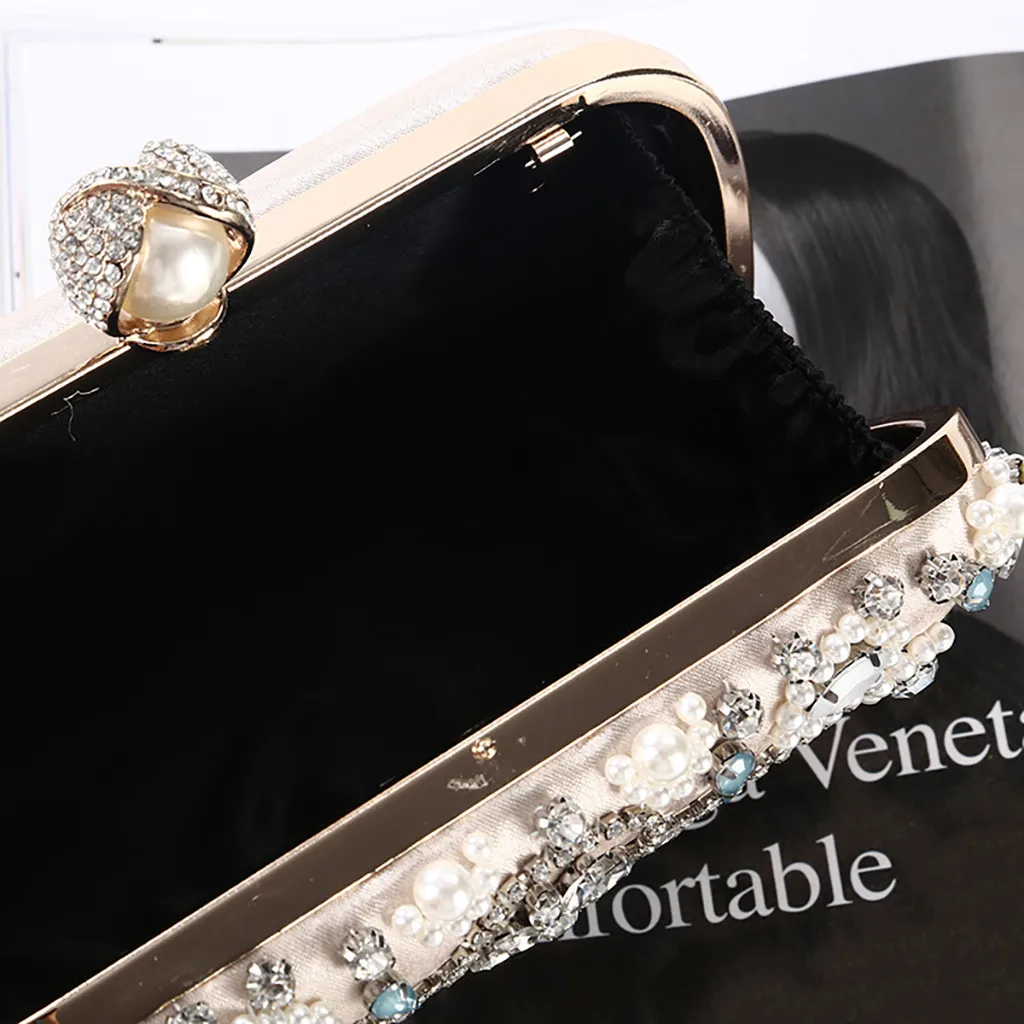 Женская Блестящая вечерняя вечерние мочка Свадебный клатч с шариками и цепочкой