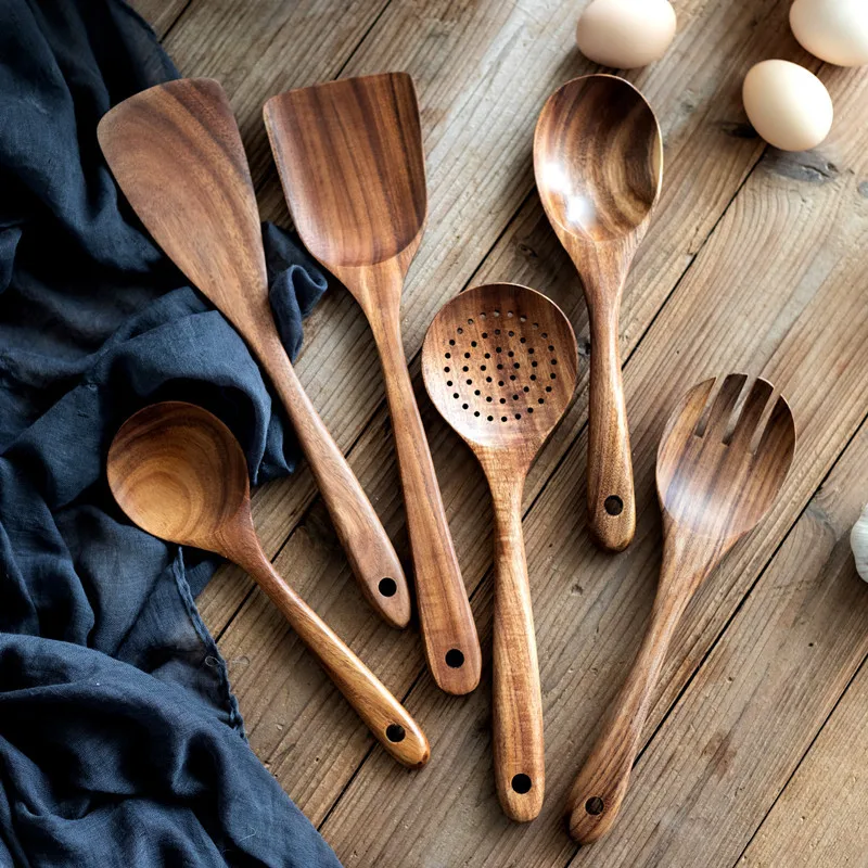

Teak natural wood tableware spoon colander spoon special nano soup skimmer cooking spoon wooden kitchen tool kit