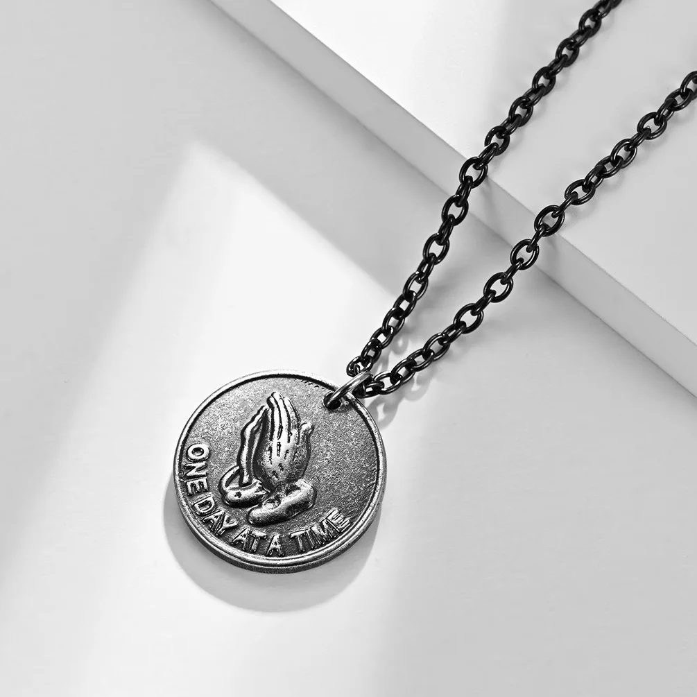 

Wear with retro Silver Prayer hand hip hop personality Necklace for men