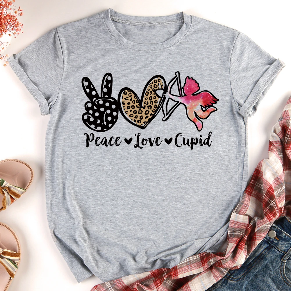 

Fashion Valentine Day T-shirt Women Men Peace Love Cupid Print Short sleeve Tops Tees S-XXL Multiple Colour Choose