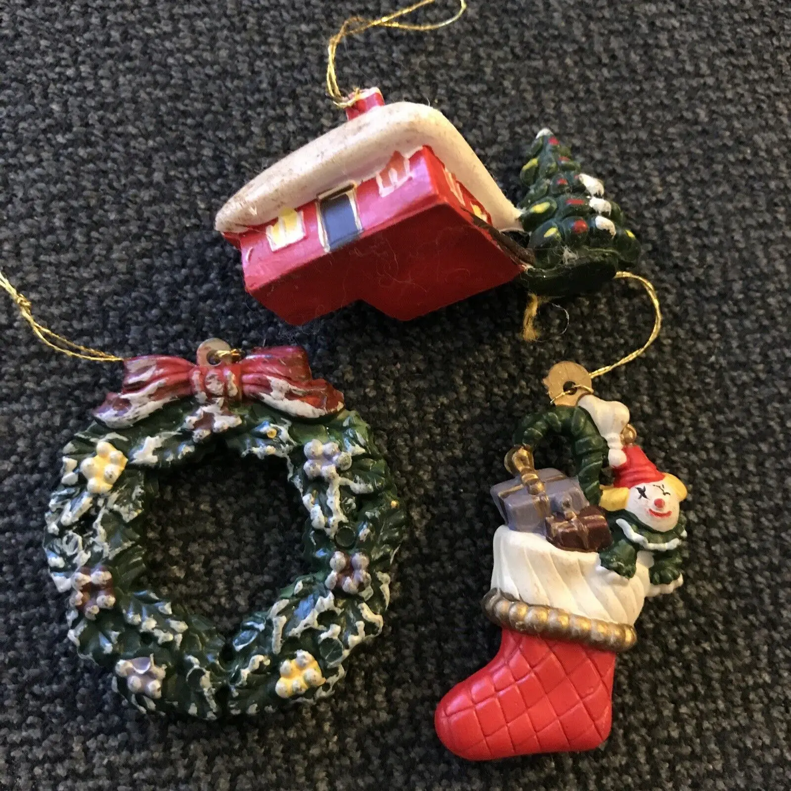 

3 Vintage Resin Style Xmas Tree Decorations