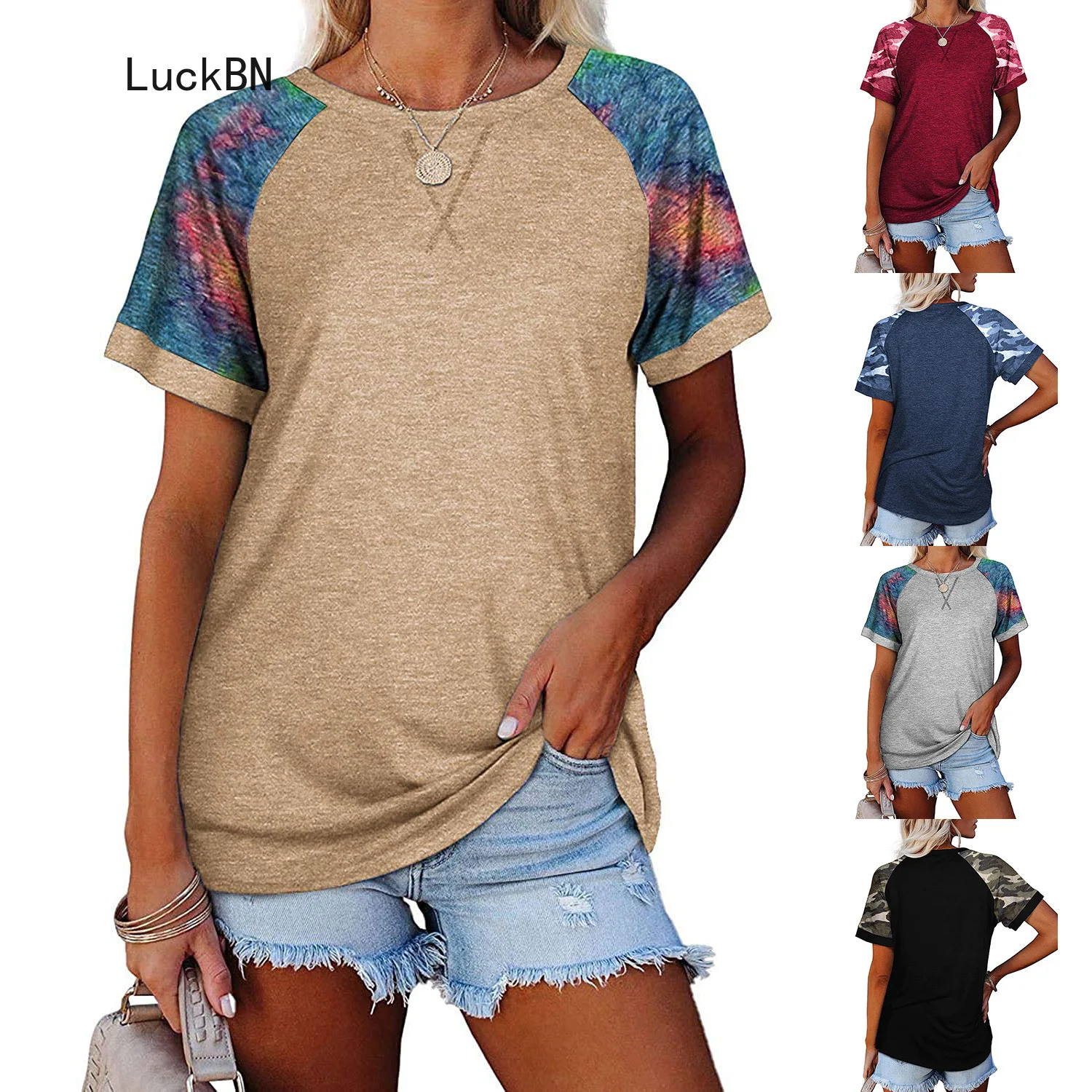 

New 2021 Summer Women T-Shirt Camouflage Patchwork Casual O-Neck Short Sleeve Tee Female Pullover T Shirts Tops Plus Size 3XL