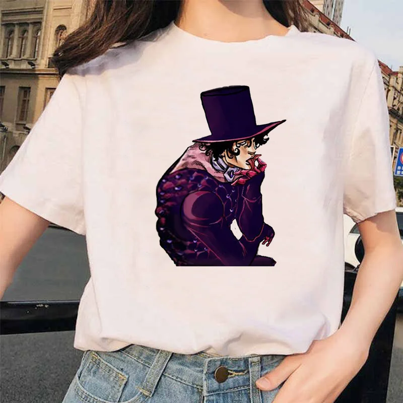 Японское аниме JoJo Необычные Приключения Забавные футболки для мужчин и женщин с принтом Футболка Повседневная Jojo футболка хип-хоп топ тройники Женские
