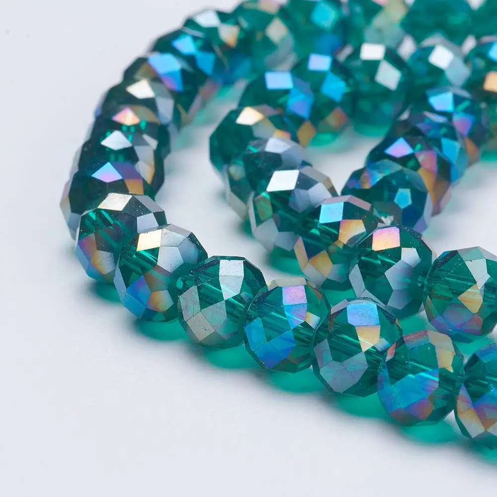 

10strands 8mm AB Color Plated Electroplate Glass Beads Faceted Rondelle For Necklaces Bracelets Jewelry Making, Hole: 1mm