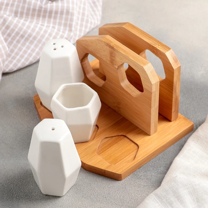Set for spices &quotEstet&quot 4 pcs: salt shaker pepper container toothpicks napkin holder Kitchen supplies Herb Spice Tools Gadgets Dining Bar Home