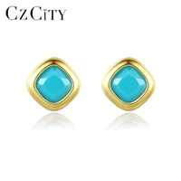 czcity stud earrings for women colorful small square gemstone earring 925 sterling silver fine jewelry christmas gifts se 478