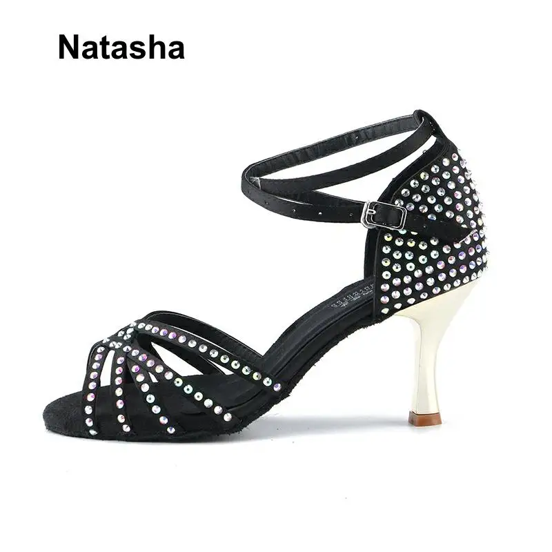 Черные танцевальные туфли Natasha кофейный мешок инкрустированные алмазной обувью