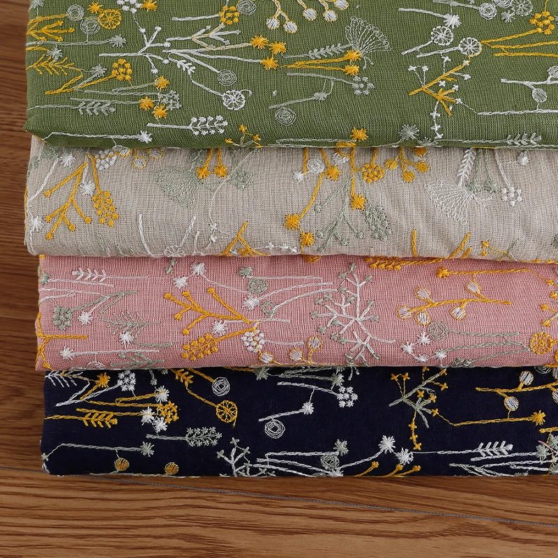 

120cm width Three-dimensional embroidery ramie fabric handmade DIY bag clothing tablecloth pillowcase embroidered fabric