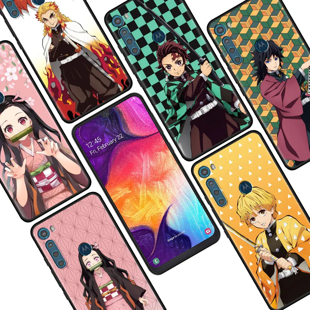 

Anime Demon Slayer Cute Phone Cover For Motorola G9 Play G8 Power G30 E6s Edge One Fusion Plus Cases Black Shockproof Tampa Bag
