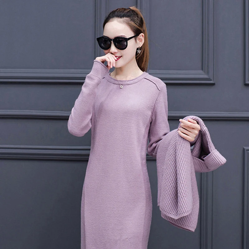 

Женский трикотажный костюм из двух предметов, офисный пуловер средней длины без рукавов с высоким воротом и длинным рукавом, осень 2021