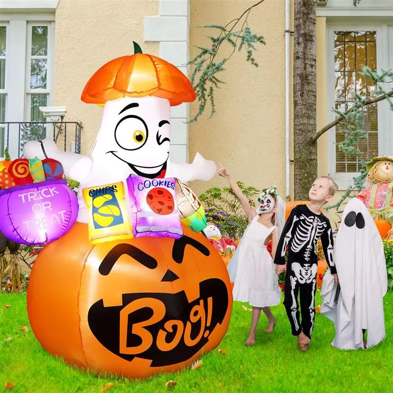 

UNOMOR 6ft Halloween LED Light Inflatable Ghost and Pumpkin Trick or Treat Ghost Model Party Yard Decoration with US Plug