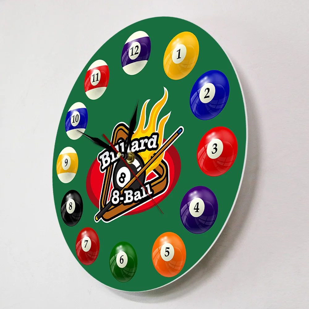 Billiard Balls Colorful Wall Clock Pool Snooker Sports Hall Game Room Decor Modern Watch Players Gift | Дом и сад