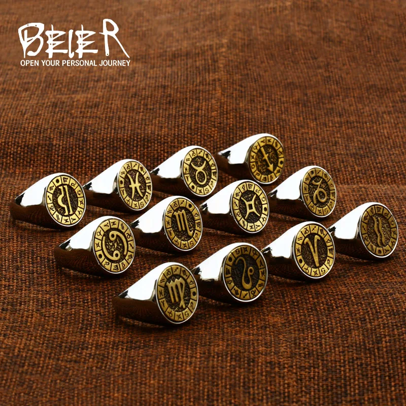 

Beier 2021 Stainless steel Copper surface Twelve constellations Lucky ring men and women ring fashion high quality SET04