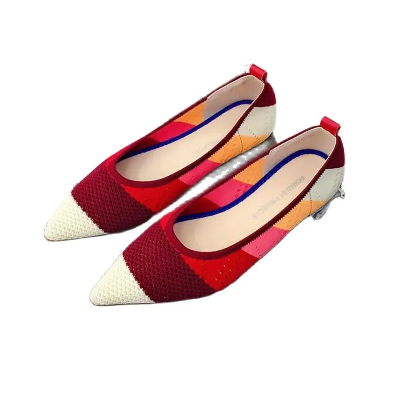 Туфли женские на плоской подошве эластичные трикотажные дышащие Мокасины модная