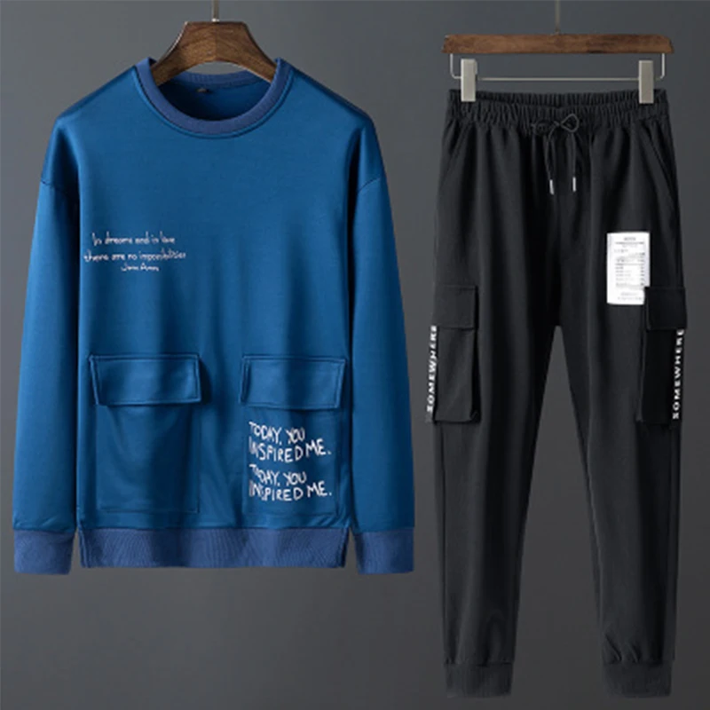 

New Fashion Sportwear Men's Sports Suit Spring and Autumn Two-piece Suit New Trend Men's Round Neck Casual Sportswear Suit Men