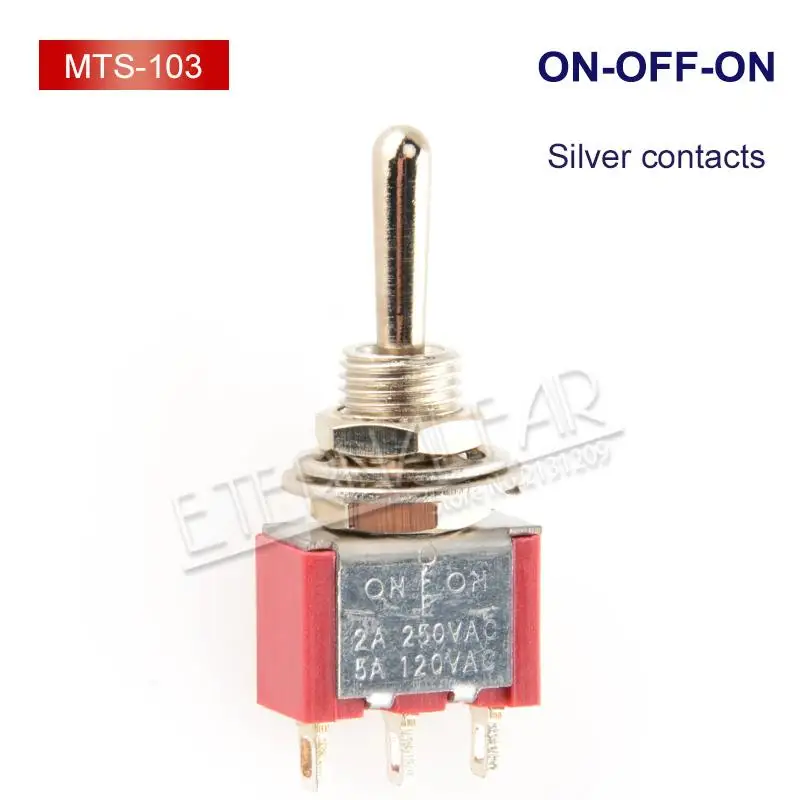 Red-MTS-103 SPDT DPDT сброс запирающий переключатель MTS-102 5A 6A 125V 3A 250 AC Mini 3 6PIN ON-OFF-ON кулисный переключатель фары двигатели - Цвет: Red-MTS-103
