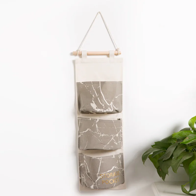 

Marbling 3 Pockets Wall Hanging Storage Bags Cotton Linen Door Organizer Pouch Bedroom Home Decoration Kitchen Bathroom Storage
