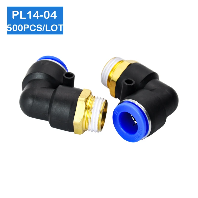 

500Pcs L Shaped PT 1/2" Male Threaded to 14mm Tubing Pneumatic Quick Fitting PL14-04
