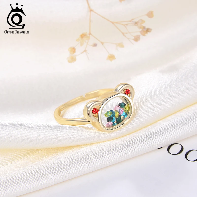 ORSA JEWELS для девочек 14K настоящее 925 пробы Серебряное регулируемое кольцо медведя с