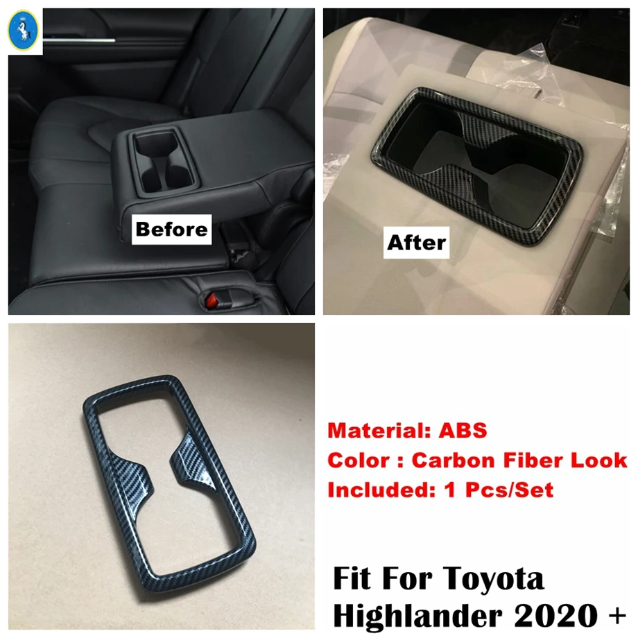 

Rear Water Cup Holder Decoration Panel Cover Trim For Toyota Highlander 2020 - 2023 ABS Carbon Fiber Look Accessories Interior