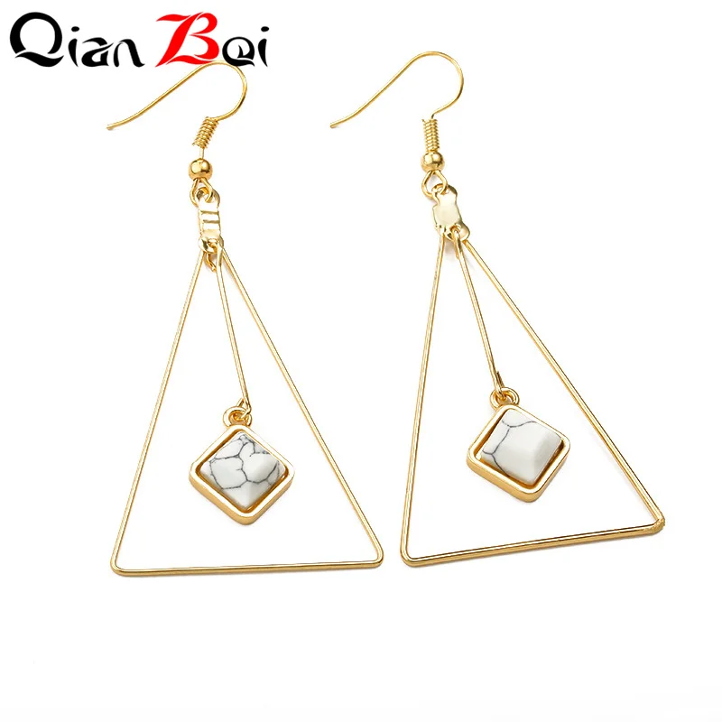 QianBei корейские натуральные квадратные каменные серьги треугольные милые цветные