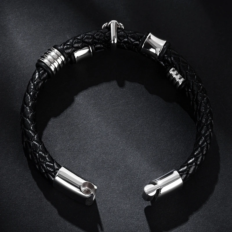 Модный мужской браслет MOZO плетеный из натуральной кожи с цепочкой в виде черепа