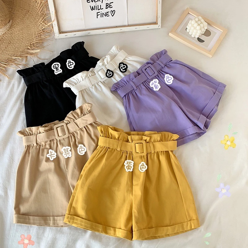 High waist flower bud shorts summer Korean casual pants women summer loose hot pants wide leg pants pants