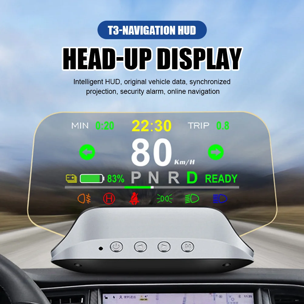 

New HUD Head Up Display OBD2 GPS Digital Speedometer for Tesla Model 3/Y Display Speed Light Gear Navigation Guide Battery Alarm