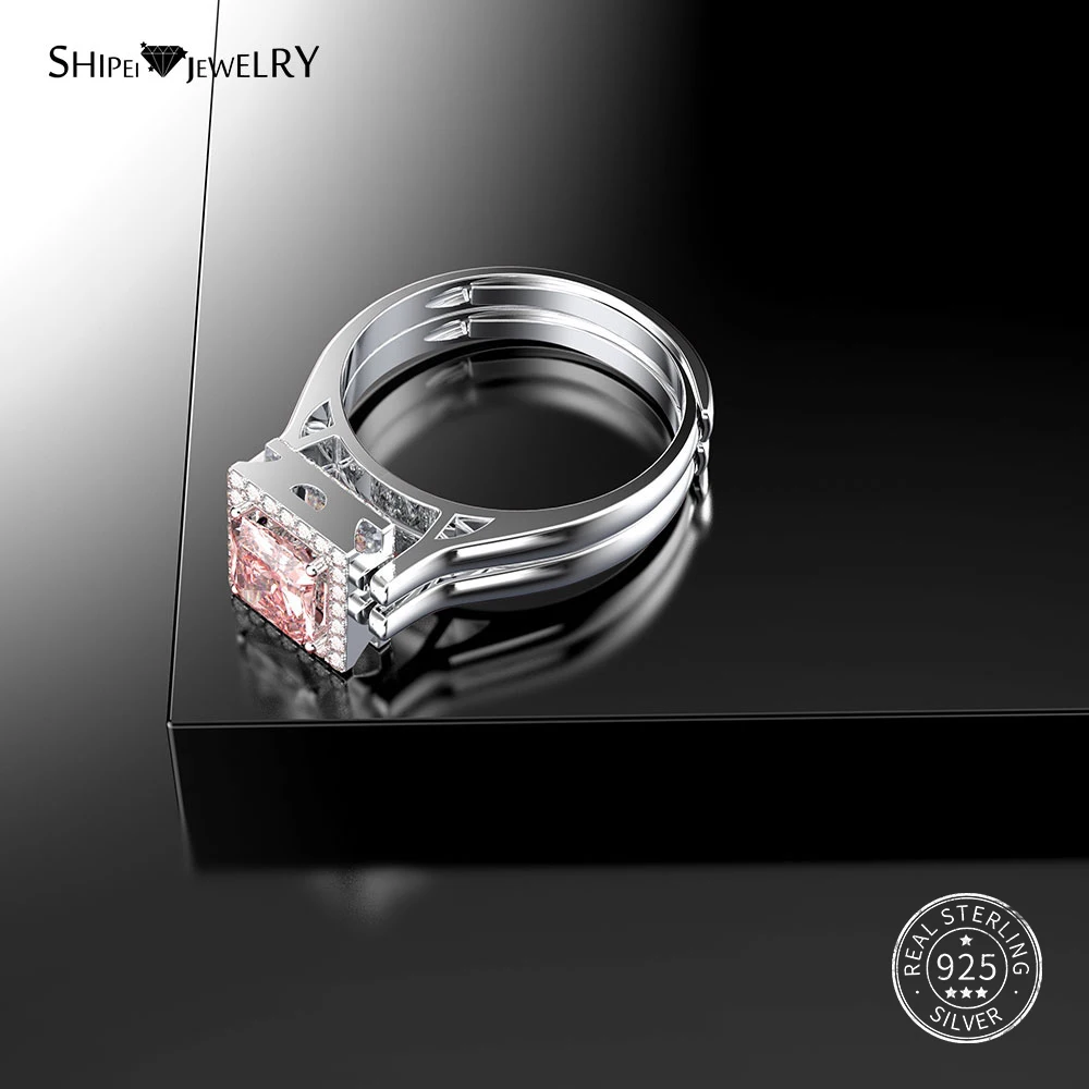 Shipei 925 пробы Серебряное уникальное регулируемое прозрачное розовое сапфировое обручальное кольцо для женщин Подарок на годовщину