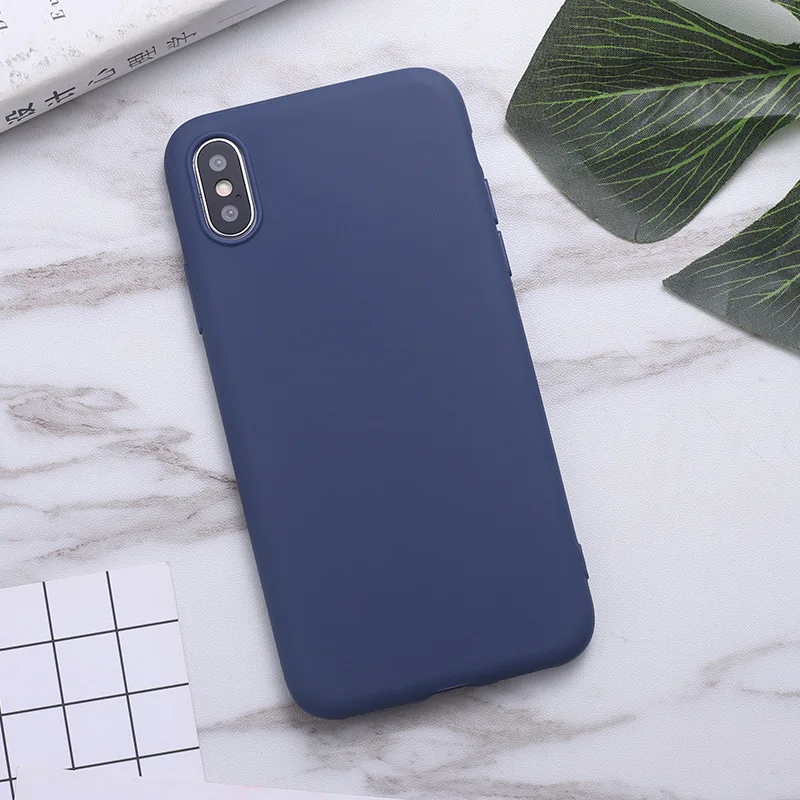 Синий Модные мягкие матовые цветные Чехлы для Iphone 7 6 6s 8 Plus, однотонный матовый Силиконовый чехол для IPhone Xs Max Xr X, утолщенный чехол - Цвет: Синий
