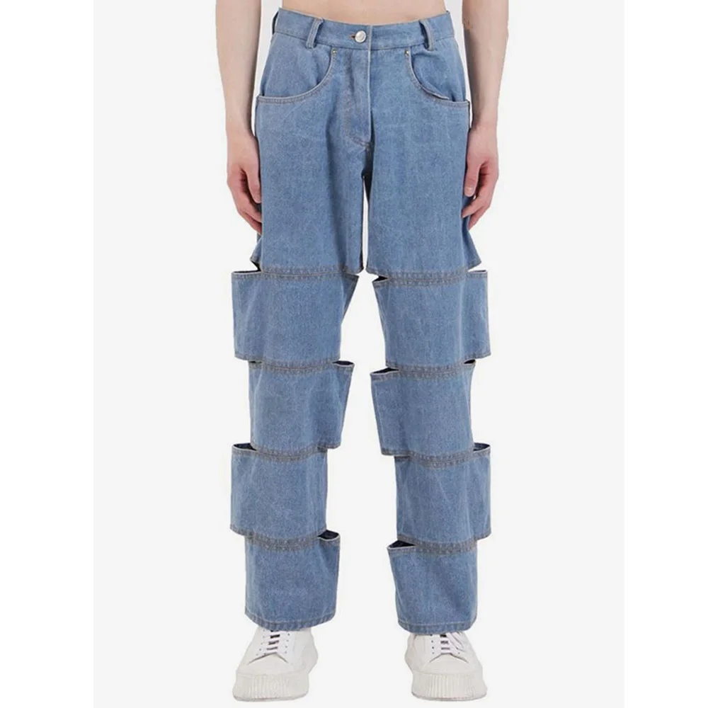 

Casual Loose Heavy Craft Hollow Women High Waist Long Jeans 2020New Women's Summer Summer Straight Fashion Denim Trousers XL