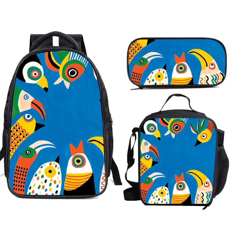 brazilian illustration prints 16in backpacks for school travelling pinic insulation cooler lunch box pencil cases casual daypack free global shipping