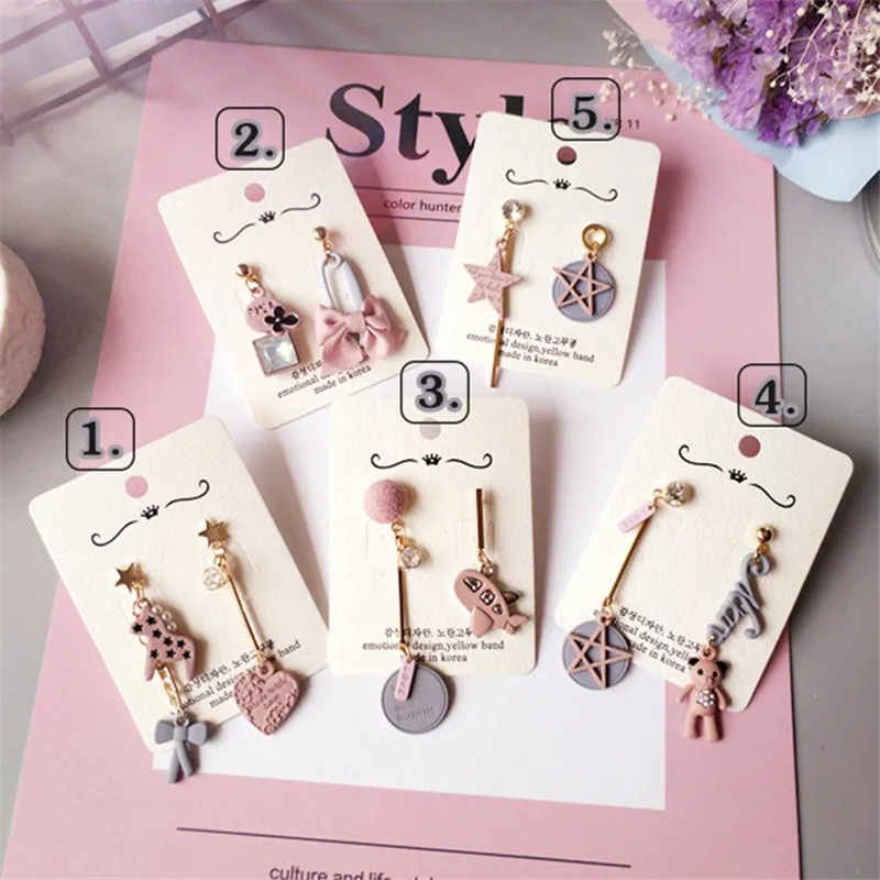 

Vintage Pink Pony Heart Asymmetry Earrings for Women Princess Style Drop Dangle Cute Candy Color Floral Statement Earrings
