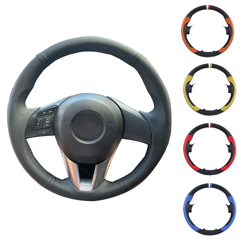 Черный чехол рулевого колеса автомобиля из искусственной кожи ручной работы для