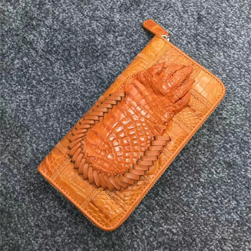 

Authentic Real Crocodile Leather Women's Large Card Holders Genuine Alligator Skin Lady Long Purple Wallet Female Clutch Purse