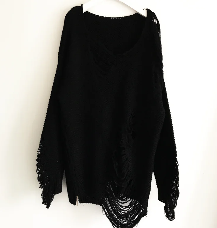 Женский полосатый рваный Повседневный свитер | Женская одежда