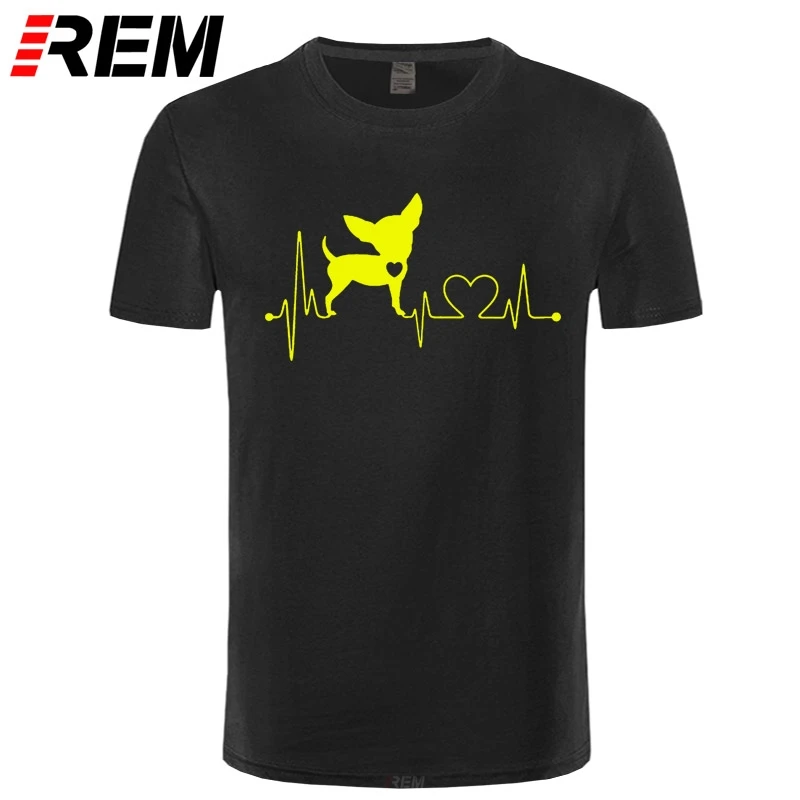

REM Novelty Funny Heartbeat Chihuahuas Dog T-shirt Summer Fashion O-neck Tees Tops Men Cotton Short Sleeve Cool T Shirt