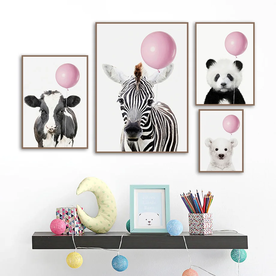 

Wall Art Canvas Painting Tiger Koala Cows Zabar Elephant Pink Balloon Nordic Posters And Prints Wall Pictures Kids Room Decor