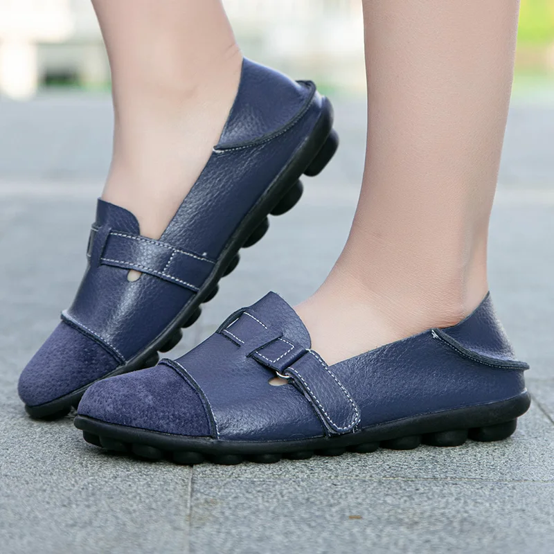 

Women's Vulcanized Shoes Leather Flat Shoes Casual Comfortable Wark Shoe Women Loafers Ladies Peas Shoes Mother Female Shoe 44