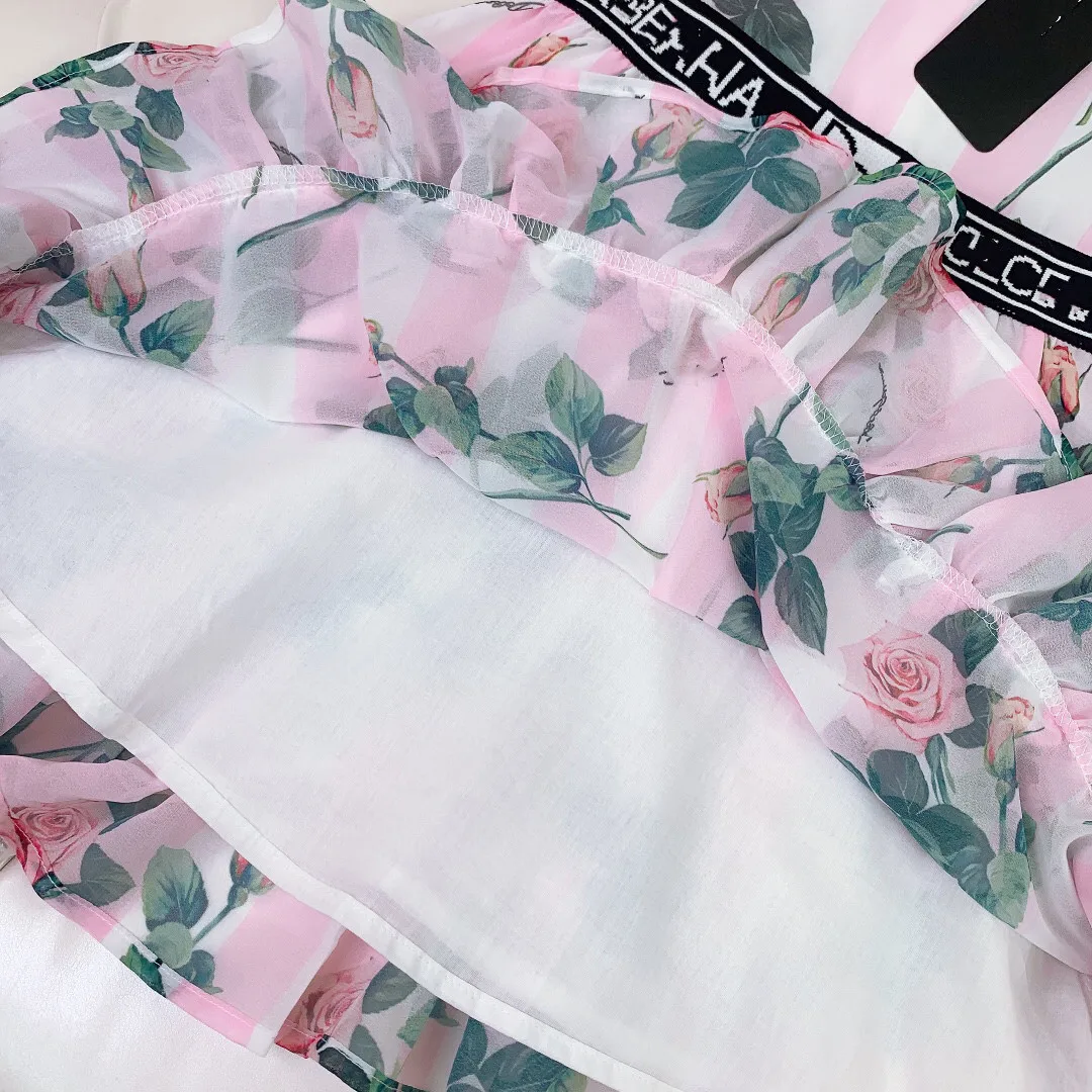 

2021 Summer new Rose Chiffon brand girl dress 246810 years old Y