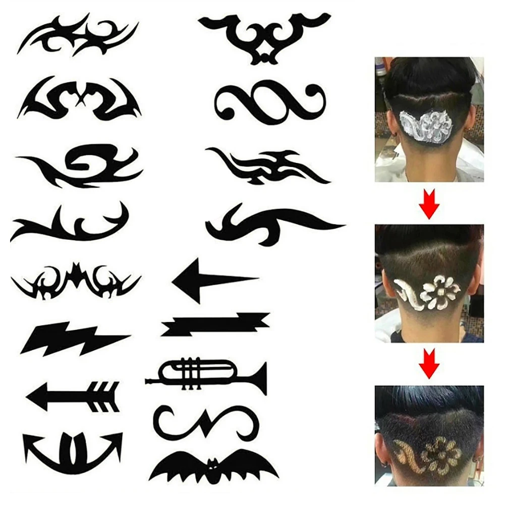 16Pcs/Pack Hair Styling Tattoo Template Stencil DIY Hairdressing Model Trimmer Salon Barber Tools | Красота и здоровье