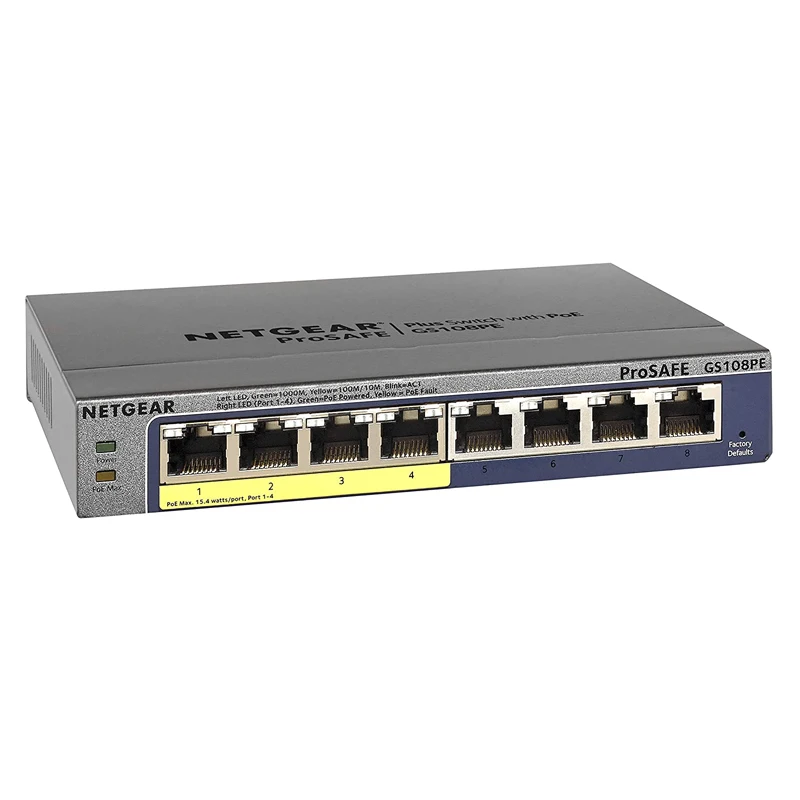 Умный управляемый коммутатор NETGEAR GS108PE с 8 портами Gigabit Ethernet 4 x PoE 53 Вт и