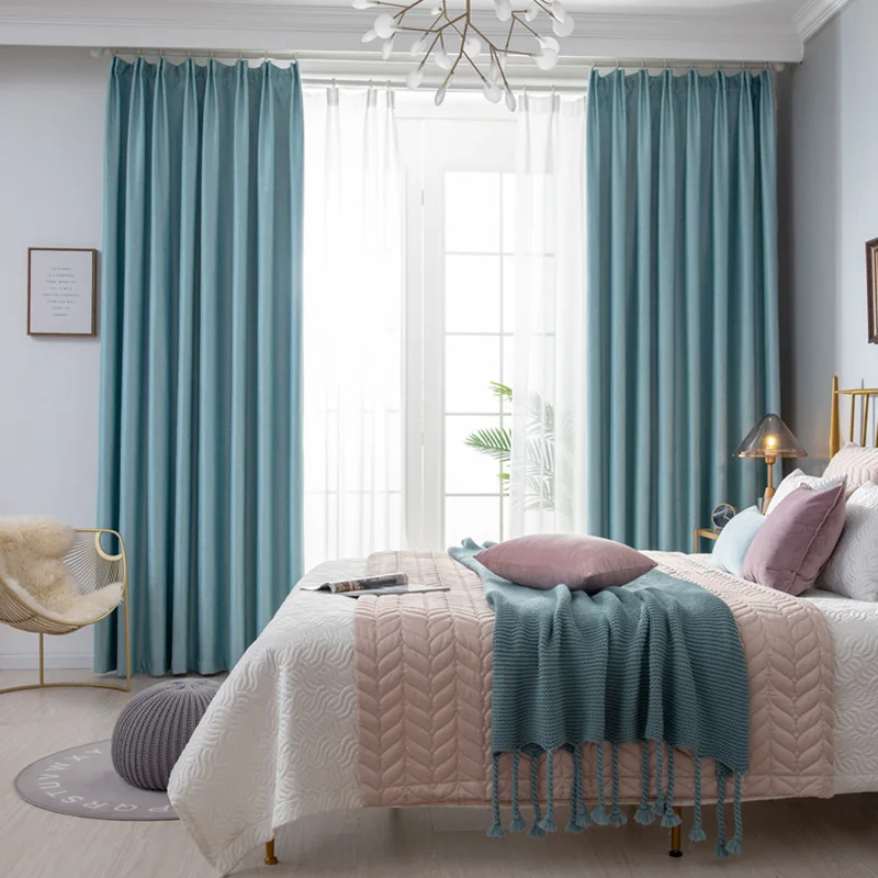 

Pure Color Cotton And Linen Jacquard Curtains Blackout Cloth For Living Room Bedroom Custom Curtains