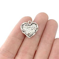 30 x antique silver color hammered heart charms pendants beads for necklace bracelet jewelry making accessories 18x18mm