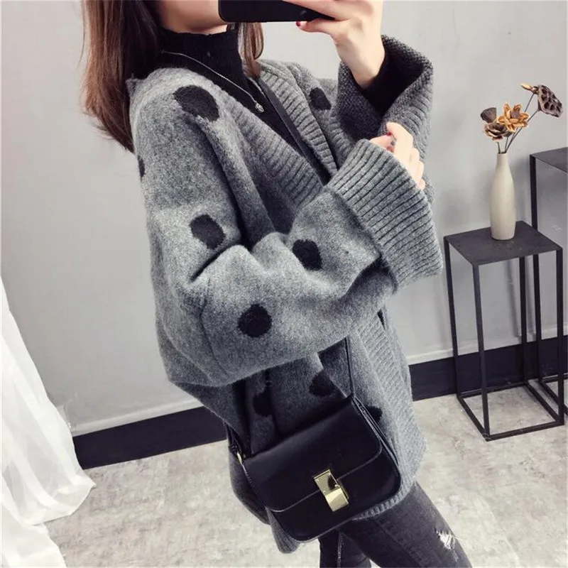 2019 early spring short women sweater loose full sleeve new wave point knit cardigan coat shirt student |