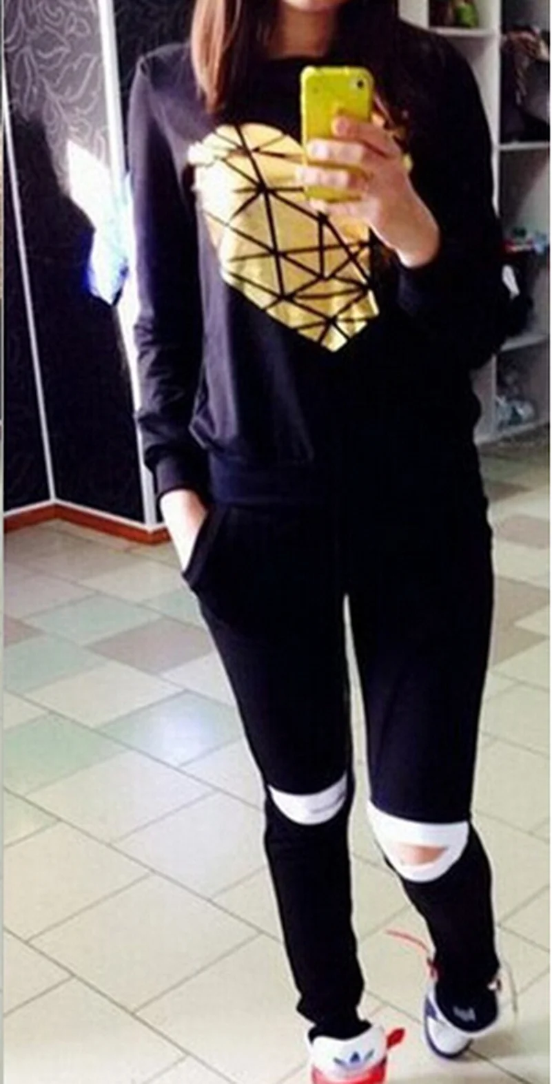 Новинка 2019 женский спортивный костюм с золотым сердцем комплект из двух